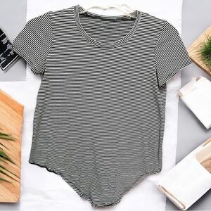 Madewell Striped Scoop Neck Tee Size S‎ Black White Soft Stretch Asym Hem